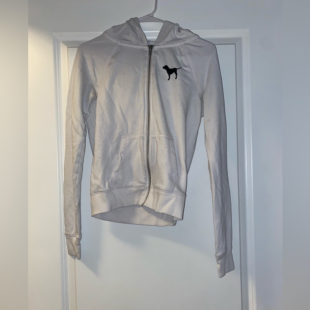 White Zip-Up Hoodie with Black Dog Logo